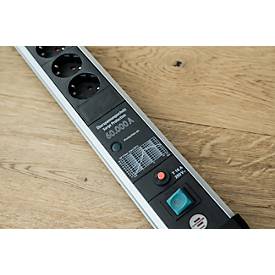 Brennenstuhl Premium-Protect-Line 6-fach Steckdosenleiste, 3 m Kabel, 60.000A Überspannungsschutz, 2 USB-Ports, eloxiertes Aluminium, schwarz/alusilber