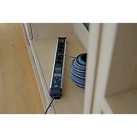 Brennenstuhl Premium-Protect-Line 6-fach Steckdosenleiste, 3 m Kabel, 60.000A Überspannungsschutz, 2 USB-Ports, eloxiertes Aluminium, schwarz/alusilber