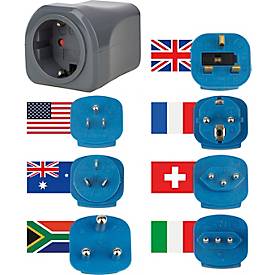 Brennenstuhl Reisestecker-Set, 7 Steckereinsätze, 10A Sicherung, kompakt, schwarz, inkl. Stoffbeutel, für über 150 Länder