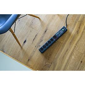 Brennenstuhl Secure-Tec 6-fach-Steckdosenleiste, Sicherheitsschalter, Automatik-Schaltsystem, Überspannungsschutz bis 19.500 A, 3 m Kabel, L 485 x B 65 x T 105 mm, anthrazit