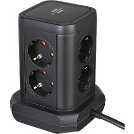Brennenstuhl Steckdosenturm, 8-fach, 4 USB-Ladebuchsen, 45°-Anordnung, Ein-/Ausschalter, 2 m Kabel, schwarz