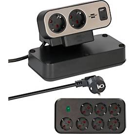 Brennenstuhl Tischsteckdosenleiste estilo Duplex, 9 Steckdosen, Überspannungsschutz 19.500 A, USB-C/USB-A, Edelstahl, schwarz/silber