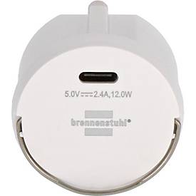 Brennenstuhl USB-C Adapter, kompakt, 2,4A Ausgang, Sicherheitsfunktionen, L 39 x B 39 x H 44 mm, weiß