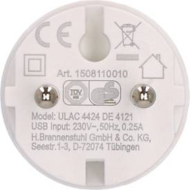 Brennenstuhl USB-C Adapter, kompakt, 2,4A Ausgang, Sicherheitsfunktionen, L 39 x B 39 x H 44 mm, weiß