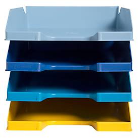 Briefablage Set Exacompta BEE BLUE Combo-Midi, 4-teilig, für Format A4+, stapelbar, Etikettenhalter, Blauer Engel, Polystyrol, mehrfarbig