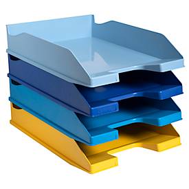 Briefablage Set Exacompta BEE BLUE Combo-Midi, 4-teilig, für Format A4+, stapelbar, Etikettenhalter, Blauer Engel, Polystyrol, mehrfarbig