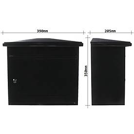 Briefkasten Rottner Wörthersee, Türanschlag seitlich, Zylinderschloss inkl. 2 Schlüssel, B 390 x T 205 x H 350 mm, Stahlblech verzinkt, schwarzgrau
