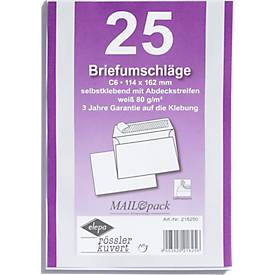 Briefumschläge, DIN C6, ohne Fenster, haftklebend, 25 Stück