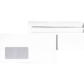 Briefumschläge , selbstklebend, DIN lang, mit Fenster, 1000 Stück, B 220 x H 110 mm, Papier, weiß