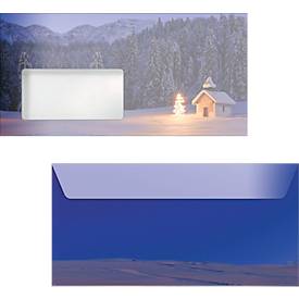 Briefumschläge Sigel Christmas Chapel, DIN lang, weihnachtliches Kerzen-Motiv, Sichtfenster, gummierter Verschluss, FSC®-Papier, blau, 50 Stück