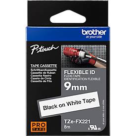 Brother Schriftbandkassette TZe-FX221, 9 mm breit, weiß/schwarz