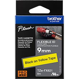 Brother Schriftbandkassette TZe-FX621, 9 mm breit, gelb/schwarz