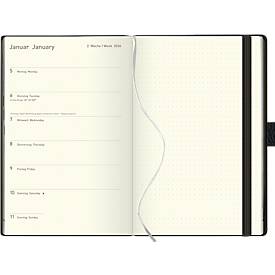 Buchkalender Korsch Times Big 18 2026, 208 Seiten, 18-Monats-Kalendarium für D/GB, Stiftehalter, Innentasche, B 130 x H 210 mm, Papier, Balaton-schwarz