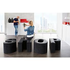 Buchstabenhocker, Kunstledersitz, Seitenflächen m. Stoffbezug, Sitzhöhe 450 mm, Buchstaben/Zahlen