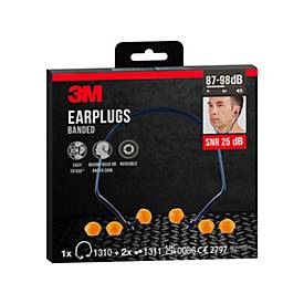 Bügelgehörschutz 3M 1310, EN 352 2:2020, Kopfbügel für 2 Trageposition, SNR-Wert 24-25 dB, wiederverwendbar, 1 Bügel und 2 Paar Ohrstöpsel, blau-orange