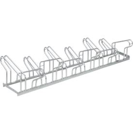 Bügelparker, 2-seitig, für Reifen bis B 55 mm, B 2100 x T 3200 x H 500 mm, Stahl feuerverzinkt, 12 Einstellplätze, monti