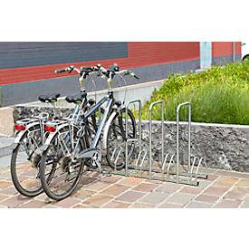 Bügelparker Mottez B131AR, 2-seitig, für Reifen mit B 35-55 mm, mit Diebstahlsicherung, 4 Bügel, für bis zu 5 Fahrräder, B 1320 x T 330 x H 830 mm, Stahlrohr, silber
