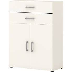 Bürokommode TEMPIO, aus Holz, 2 Türen, 2 Schubkästen, 3 OH, B 800 x T 340 x H 1070 mm, weiß/weiß