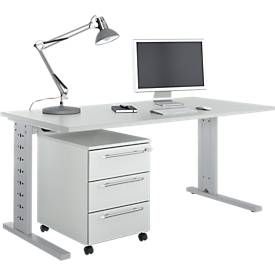 Büromöbelset 2-tlg. Moxxo IQ Schreibtisch B 1600 x T 800 mm, C-Fuß + Rollcontainer 333, lichtgrau