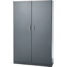 Büroschrank, 5 OH, abschließbar, mit aufliegenden Türen, B 1200 mm, Basaltgrau