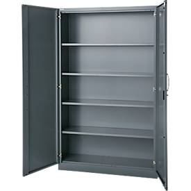 Büroschrank, 5 OH, abschließbar, mit aufliegenden Türen, B 1200 mm, Basaltgrau
