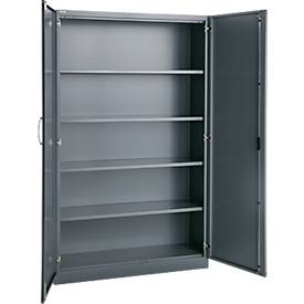 Büroschrank, 5 OH, abschließbar, mit aufliegenden Türen, B 1200 mm, Basaltgrau