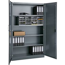 Büroschrank, 5 OH, abschließbar, mit aufliegenden Türen, B 1200 mm, Basaltgrau