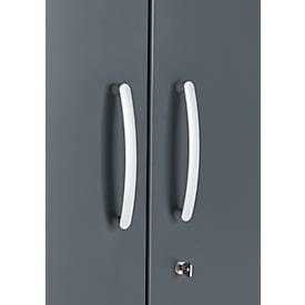 Büroschrank, 5 OH, abschließbar, mit aufliegenden Türen, B 1200 mm, Basaltgrau
