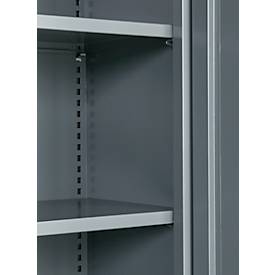 Büroschrank, 5 OH, abschließbar, mit aufliegenden Türen, B 1200 mm, Basaltgrau