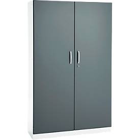 Büroschrank, 5 OH, abschließbar, mit aufliegenden Türen, B 1200 mm, Basaltgrau/Verkehrsweiß