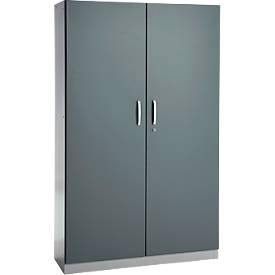 Büroschrank, 5 OH, abschließbar, mit aufliegenden Türen, B 1200 mm, Basaltgrau/Weißalu