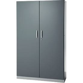Büroschrank, 5 OH, abschließbar, mit aufliegenden Türen, B 1200 mm, Basaltgrau/Weißalu