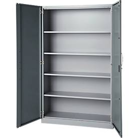Büroschrank, 5 OH, abschließbar, mit aufliegenden Türen, B 1200 mm, Basaltgrau/Weißalu