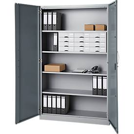 Büroschrank, 5 OH, abschließbar, mit aufliegenden Türen, B 1200 mm, Basaltgrau/Weißalu