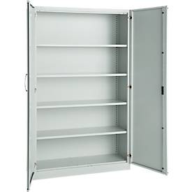 Büroschrank, 5 OH, abschließbar, mit aufliegenden Türen, B 1200 mm, Lichtgrau