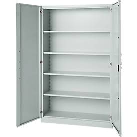 Büroschrank, 5 OH, abschließbar, mit aufliegenden Türen, B 1200 mm, Lichtgrau