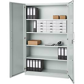 Büroschrank, 5 OH, abschließbar, mit aufliegenden Türen, B 1200 mm, Lichtgrau