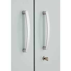 Büroschrank, 5 OH, abschließbar, mit aufliegenden Türen, B 1200 mm, Lichtgrau
