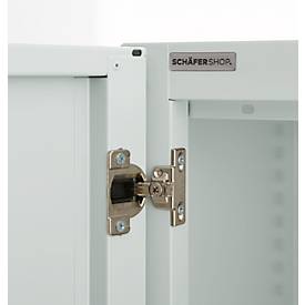 Büroschrank, 5 OH, abschließbar, mit aufliegenden Türen, B 1200 mm, Lichtgrau
