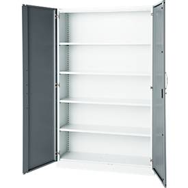 Büroschrank, 5 OH, abschließbar, mit aufliegenden Türen, B 1200 mm, Verkehrsweiß