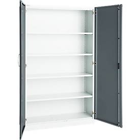 Büroschrank, 5 OH, abschließbar, mit aufliegenden Türen, B 1200 mm, Verkehrsweiß