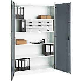 Büroschrank, 5 OH, abschließbar, mit aufliegenden Türen, B 1200 mm, Verkehrsweiß