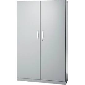 Büroschrank, 5 OH, abschließbar, mit aufliegenden Türen, B 1200 mm, Weißalu