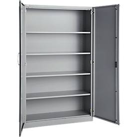 Büroschrank, 5 OH, abschließbar, mit aufliegenden Türen, B 1200 mm, Weißalu