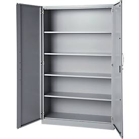 Büroschrank, 5 OH, abschließbar, mit aufliegenden Türen, B 1200 mm, Weißalu