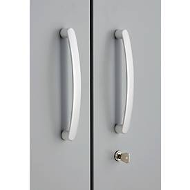 Büroschrank, 5 OH, abschließbar, mit aufliegenden Türen, B 1200 mm, Weißalu