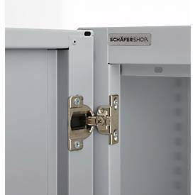 Büroschrank, 5 OH, abschließbar, mit aufliegenden Türen, B 1200 mm, Weißalu