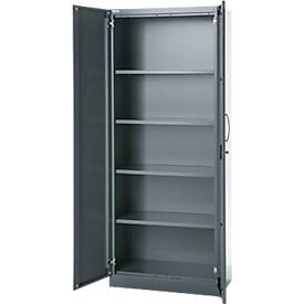 Büroschrank, 5 OH, abschließbar, mit aufliegenden Türen, B 800 mm, Basaltgrau