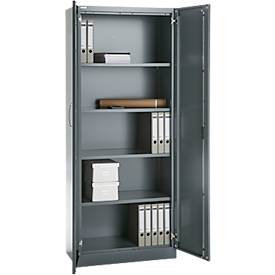 Büroschrank, 5 OH, abschließbar, mit aufliegenden Türen, B 800 mm, Basaltgrau