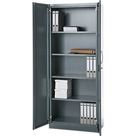 Büroschrank, 5 OH, abschließbar, mit aufliegenden Türen, B 800 mm, Basaltgrau